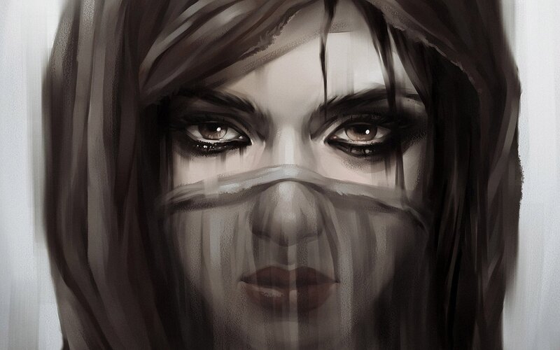 Woman with Face Covering — Gray
