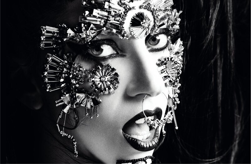 Woman with Face Jewelry — Black, Dramatic