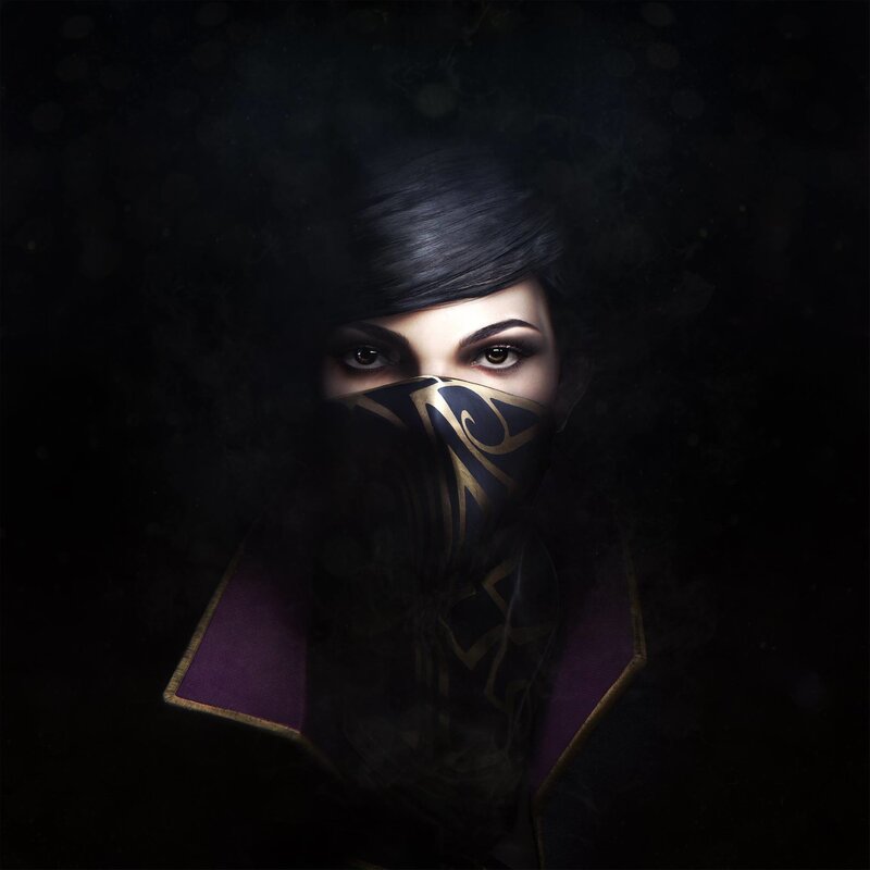Woman with Face Mask — Black, Dramatic, Night