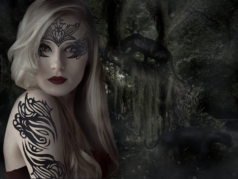 Woman with Face Paint — Black, Dark