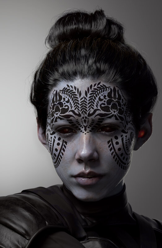 Woman with Face Paint — Black, Dramatic, 3d Render