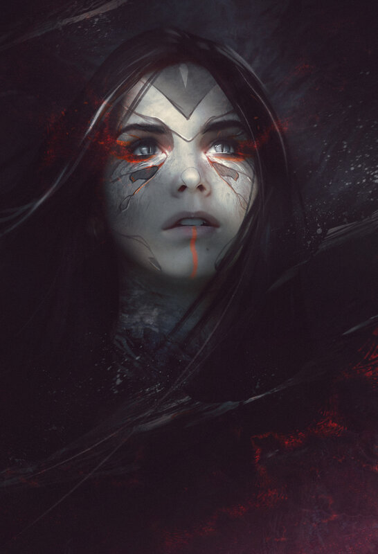 Woman with Face Paint — Black, Dramatic, Digital Art, Face Paint, Dark Hair