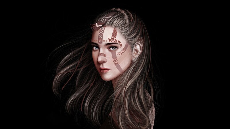 Woman with Face Paint — Black, Dramatic, Digital Art, Face Paint, Long Hair