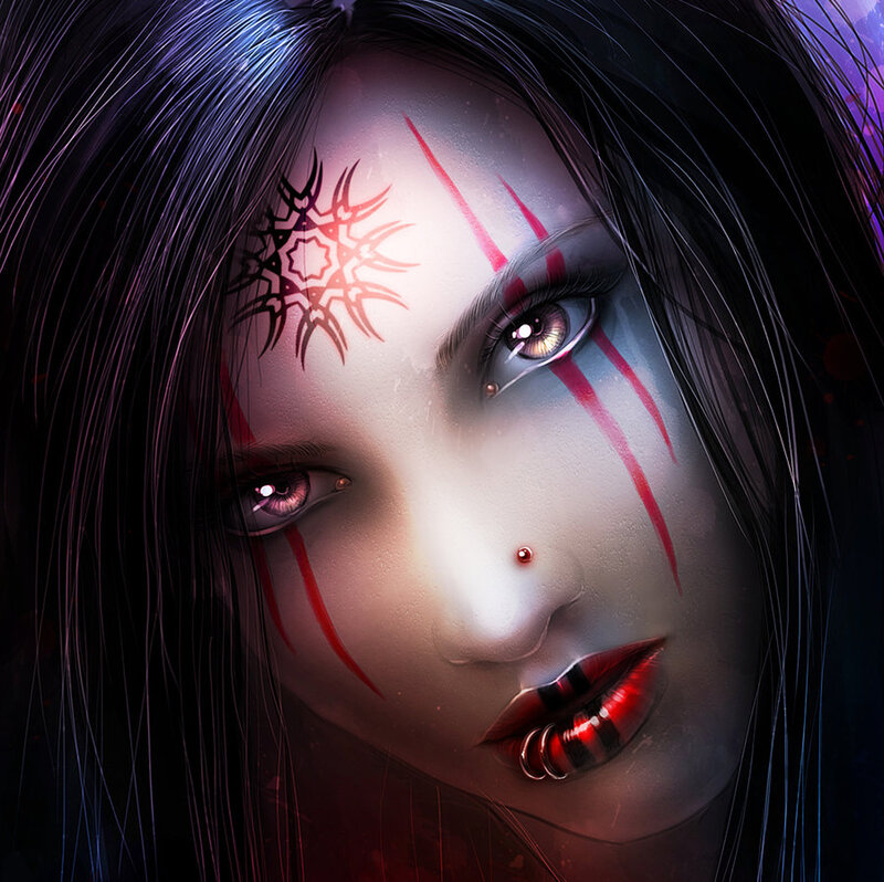 Woman with Face Paint — Black, Dramatic, Digital Art