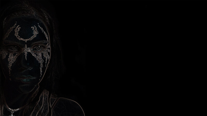 Woman with Face Paint — Black, Dramatic, Night