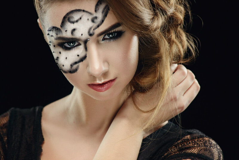 Woman with Face Paint — Black, Dramatic, Photograph, Face Paint, Makeup