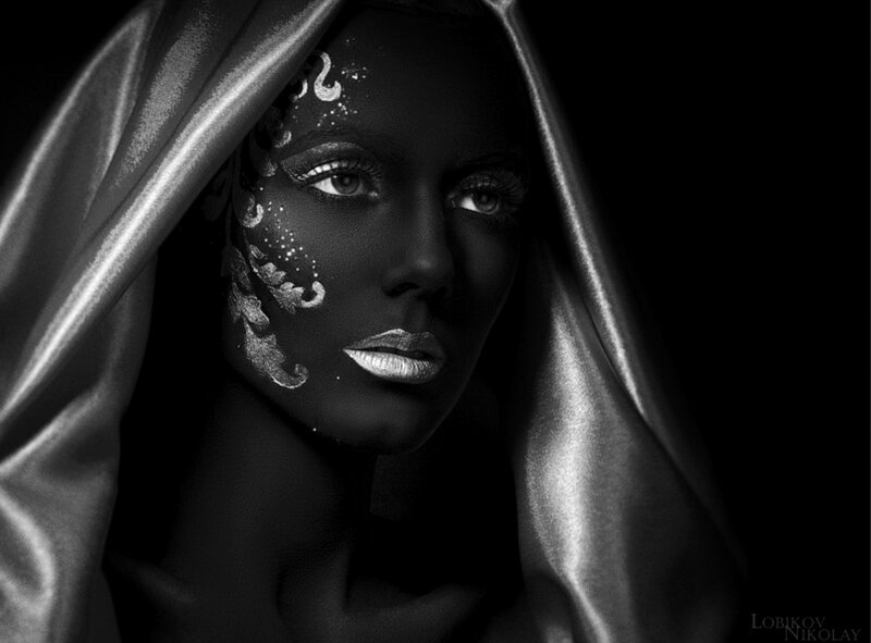 Woman with Face Paint — Black, Dramatic, Photograph, Veil, Makeup