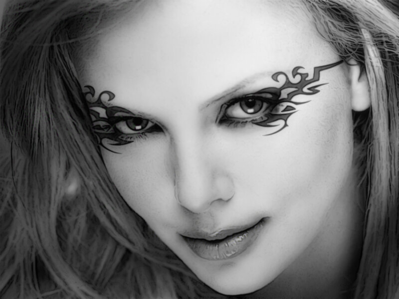 Woman with Face Paint — Black, Dramatic