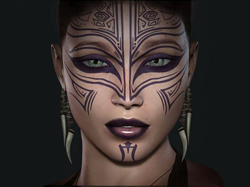 Woman with Face Paint — Black, Serious