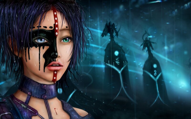 Woman with Face Paint — Blue, Dramatic, Dark