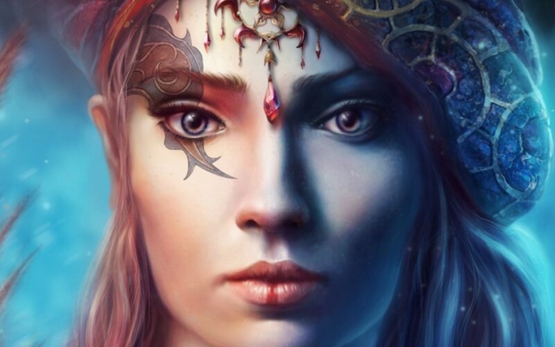 Woman with Face Paint — Blue, Dramatic, Digital Art
