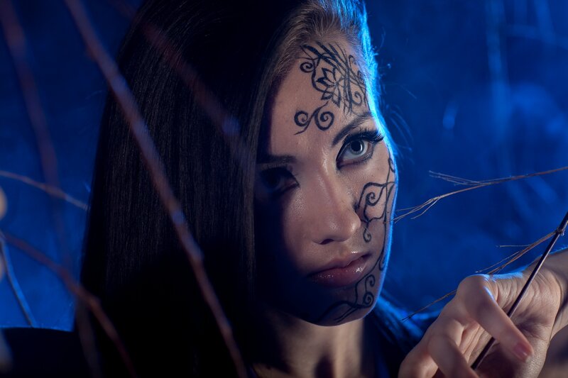 Woman with Face Paint — Blue, Dramatic, Night, Photograph