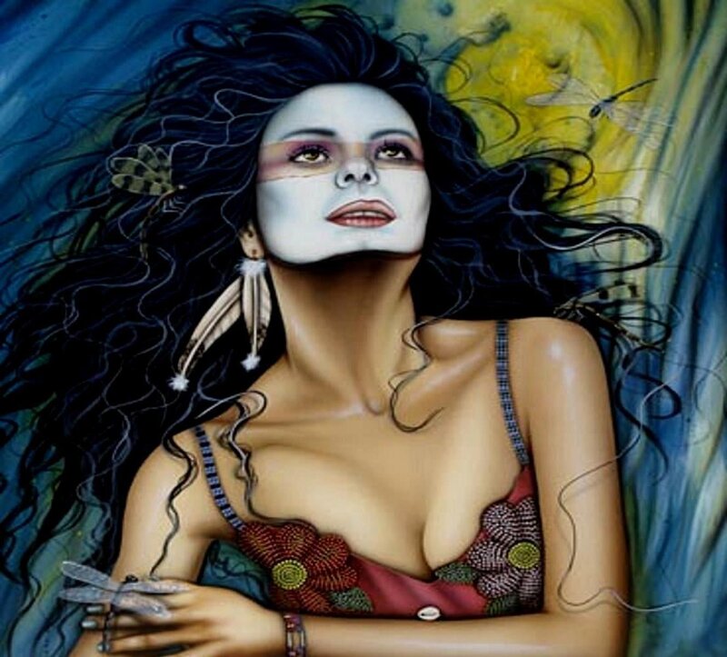 Woman with Face Paint — Blue