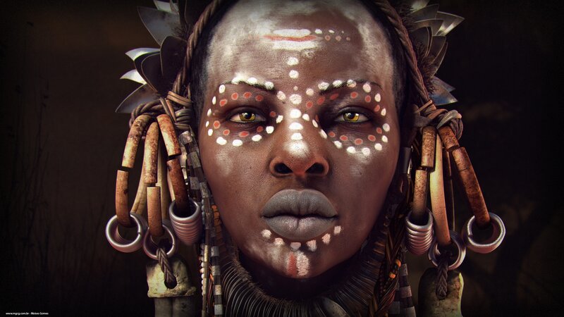 Woman with Face Paint — Brown, Dramatic, 3d Render
