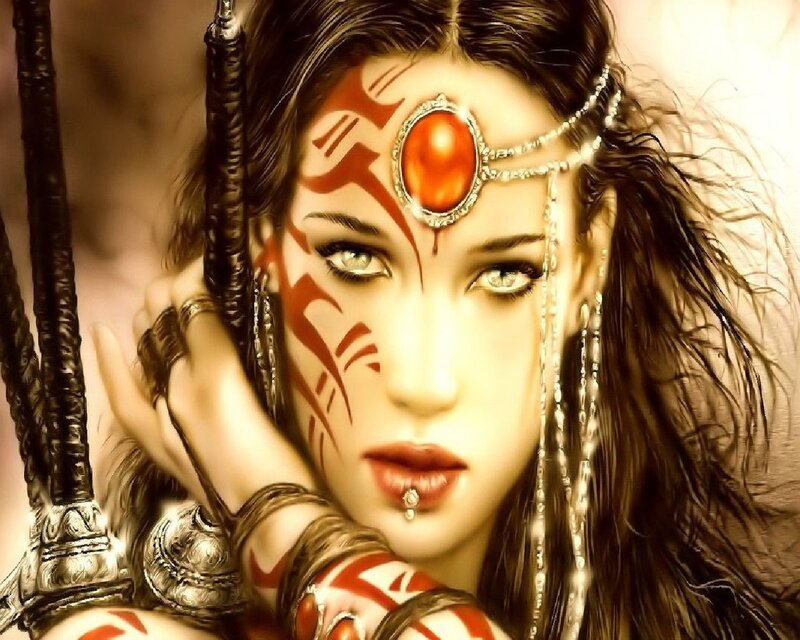 Woman with Face Paint — Brown, Dramatic, Digital Art