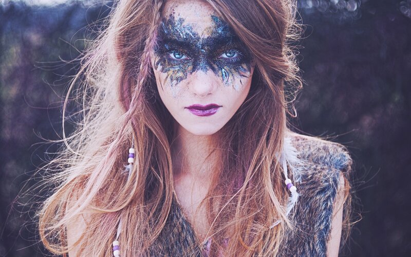 Woman with Face Paint — Brown, Dramatic, Photograph, Face Paint
