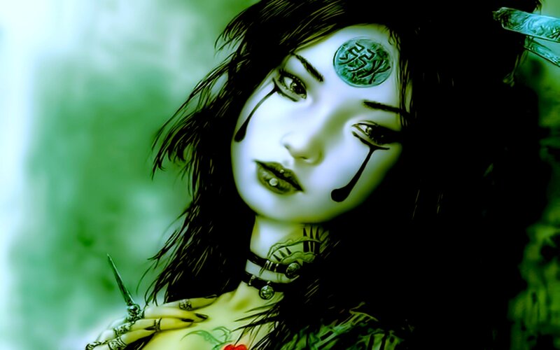 Woman with Face Paint — Green, Dramatic, Digital Art, Tattoo