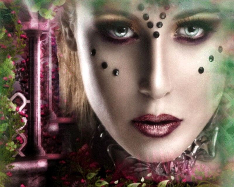 Woman with Face Paint — Green, Dramatic, Digital Art