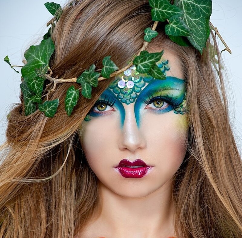 Woman with Face Paint — Green, Dramatic, Photograph