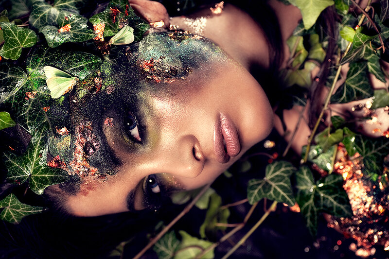 Woman with Face Paint — Green, Dramatic