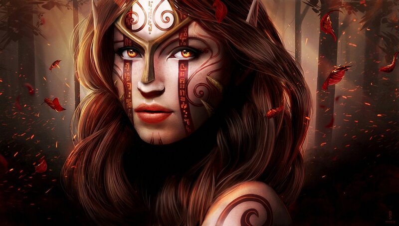 woman with face paint in forest