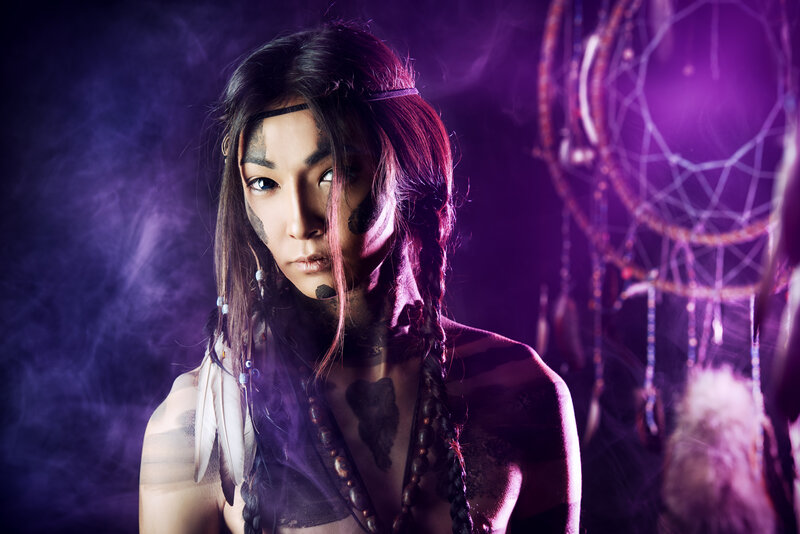 Woman with Face Paint — Purple, Dramatic, Night