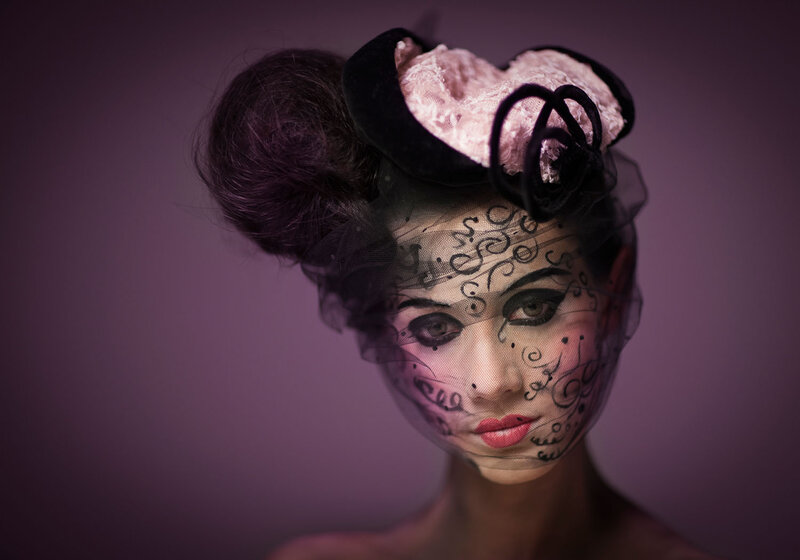 Woman with Face Paint — Purple, Dramatic, Photograph, Veil