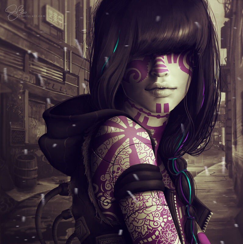 Woman with Face Paint — Purple, Dramatic, Winter