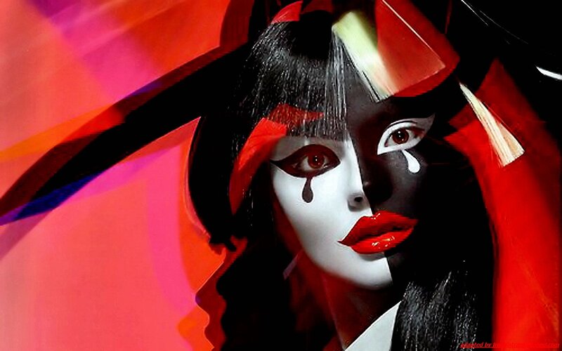 Woman with Face Paint — Red, Dramatic