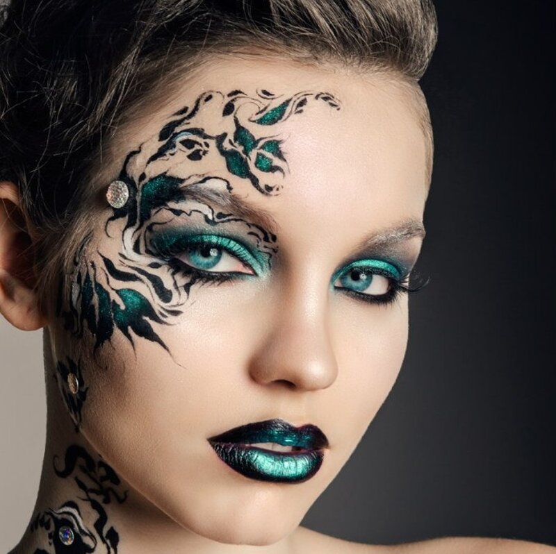 Woman with Face Paint — Teal, Dramatic