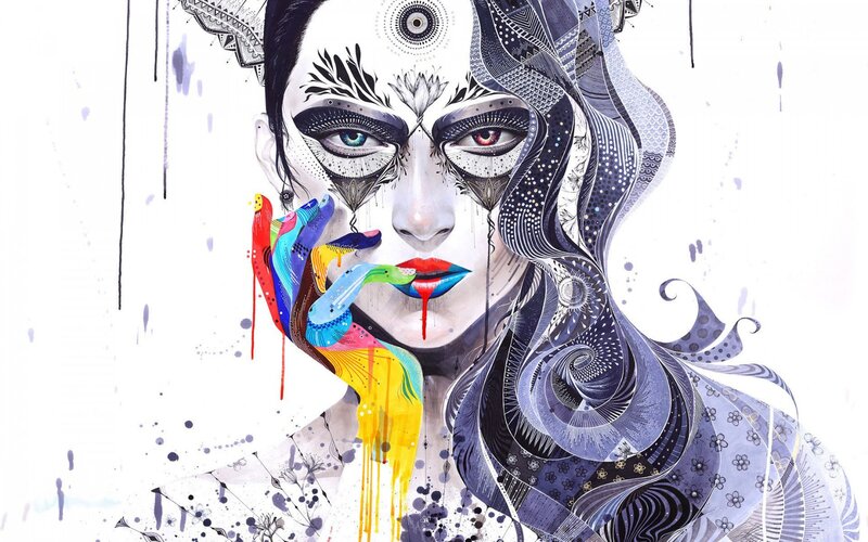 Woman with Face Paint — White, Dramatic, Digital Art, Face Paint