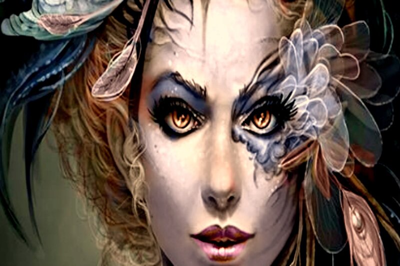 Woman with Face Paint — White, Dramatic, Digital Art