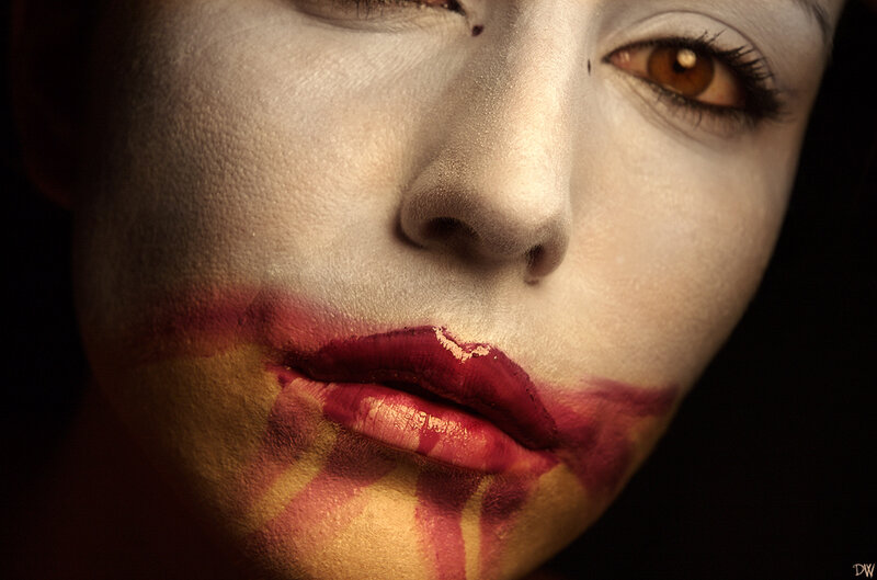 Woman with Face Paint — White, Dramatic