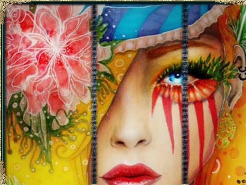Woman with Face Paint — Yellow, Dramatic
