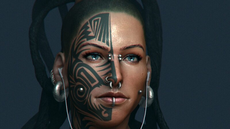 woman with face tattoos and piercings