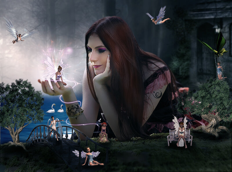 Woman with Fairies — Green
