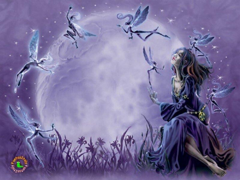 Woman with Fairies — Purple, Serene