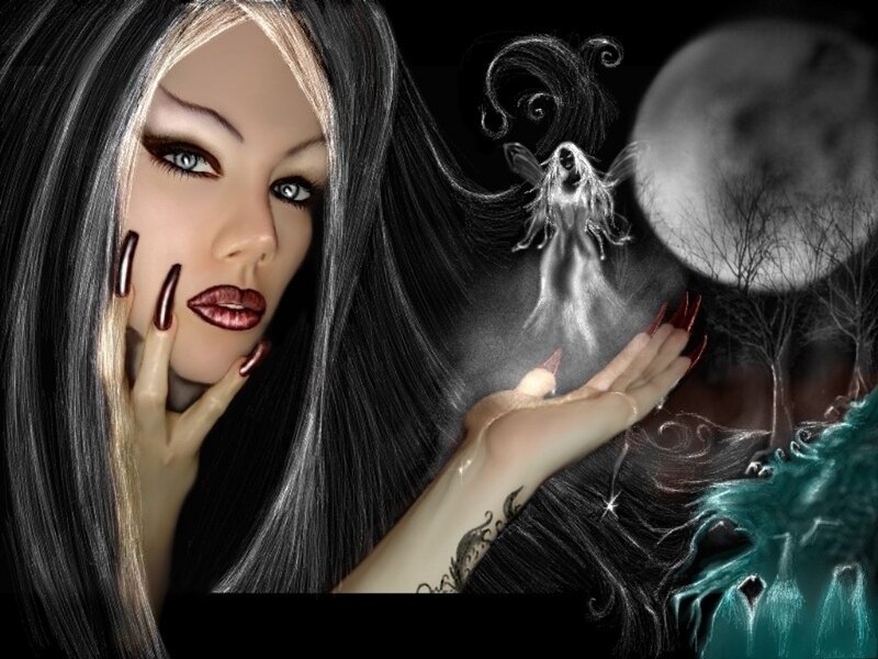 woman with fairy and moon
