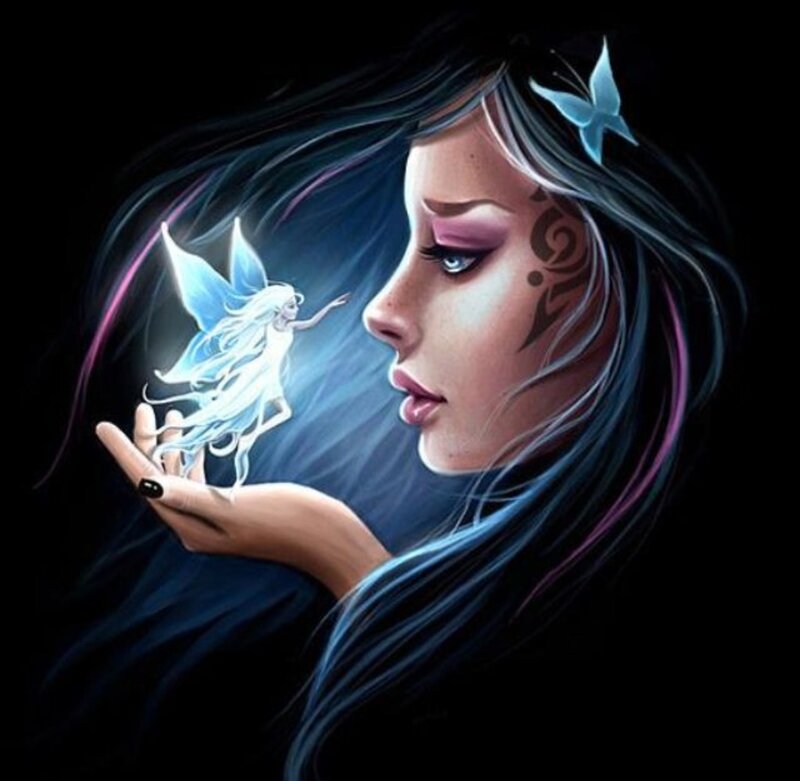 Woman with Fairy — Black