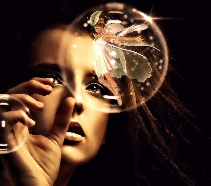 Woman with Fairy Bubble — Black