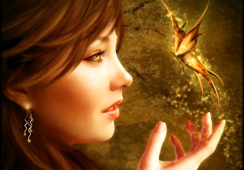 Woman with Fairy — Gold