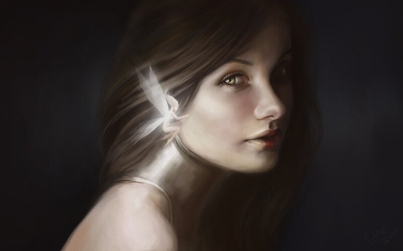 Woman with Fairy on Shoulder