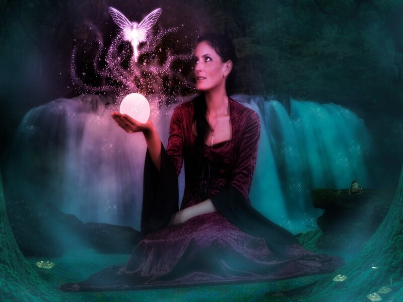 Woman with Fairy — Purple, Fantasy