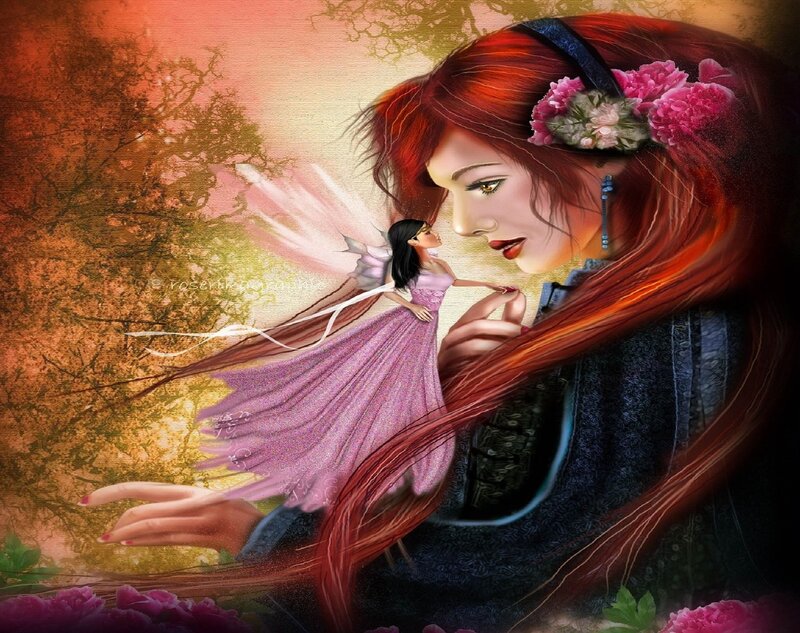 Woman with Fairy — Red