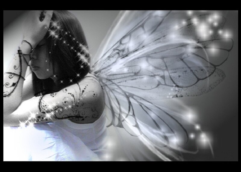 Woman with Fairy Wings — Black, Dreamy, Digital Art