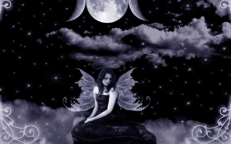 Woman with Fairy Wings — Black, Dreamy, Night, Digital Art