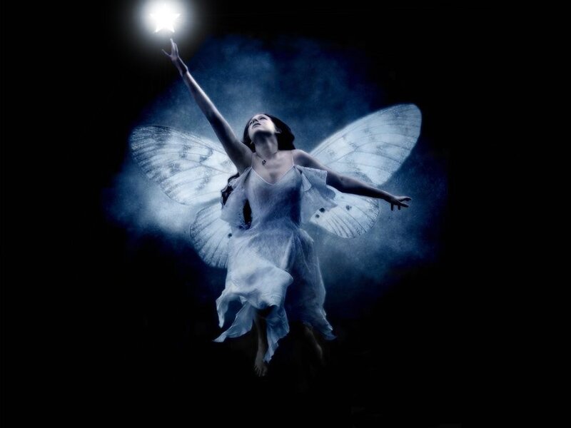 Woman with Fairy Wings — Blue, Dramatic, Night