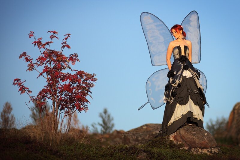 Woman with Fairy Wings — Blue, Dramatic, Sunset
