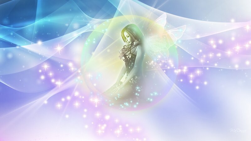 Woman with Fairy Wings — Blue, Ethereal, Digital Art