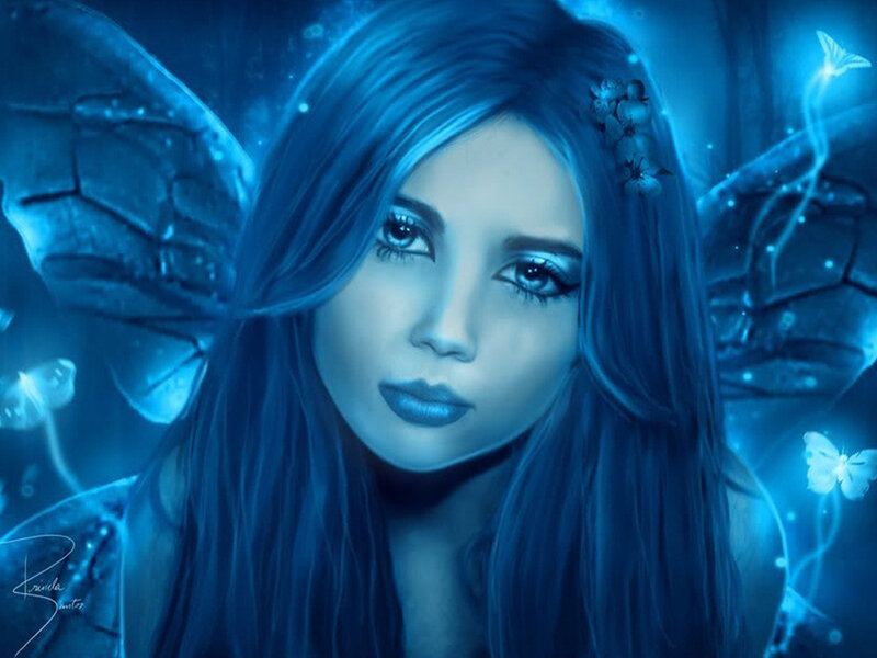 Woman with Fairy Wings — Blue, Ethereal, Night